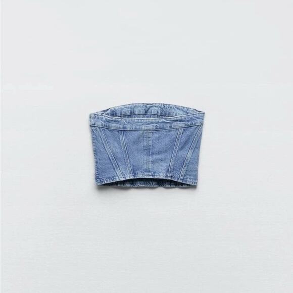 Zara Blue Denim Strapless NWOT Size Small - Picture 13 of 13